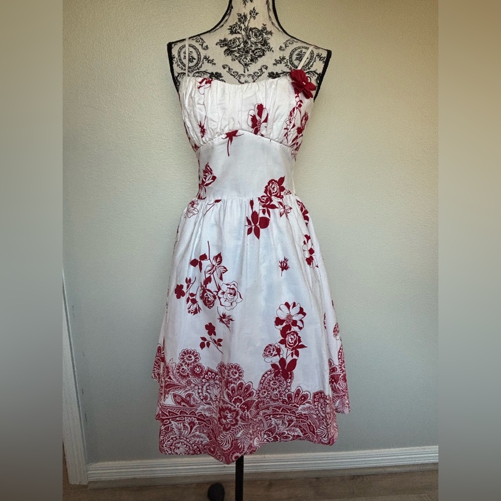 Ruby Rox Spaghetti Strap White And Red Floral Dre… - image 5